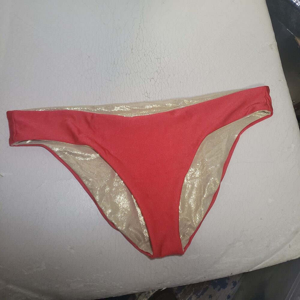 Luli Fama Cosita Buena Bikini Bottom Reversible Coral Gold Glitter Beach M ZZZ - Picture 1 of 4